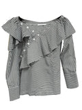 Casual Wind Shirt Women 2025 Spring New Temperament Irregular Lotus Side Button Splicing On The Shoulder