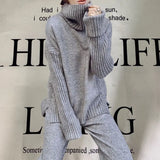 Autumn Winter 2 Pieces Women Sets Knitted Tracksuit 2022 New Turtleneck Sweater and Wide Leg Jogging Pant Pullover