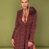 Toloer Women's Early Spring 2024 New Floral Dress Sexy Deep V Tie With Waist Side Slit Skirt-Outfit