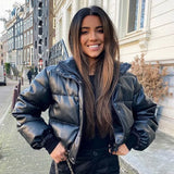 Winter Women's Jacket Thick Warm Short Parka Black Pu Leather Coats Woman Parkas Elegant Zipper Cotton Jackets Coat Female
