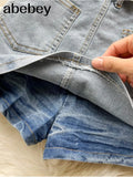 Women Two 2 Piece Set Sexy Strapless Jeans Vest+High Waist Denim Skirts Korean Style Office Lady Sleeveless Suits