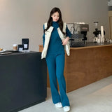 2021 Winter Casual Thick Sweater Tracksuits O-neck Pullover & Elastic Waist Pants Suit Female Knitted 2 Pieces