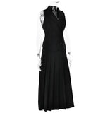 Buttoned Vest And Pleated Midi Skirt Two Piece Set-Outfit