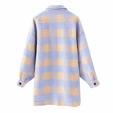 PUWD Casual Woman Purple Plaid Woolen Coat 2020 Fashion Ladies Autumn Oversized Turn Down Collar Jacket Female Chic Warm