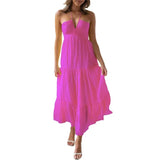 Long Dress Aesthetic Women Solid Color Tie-Up Halter Neck Sleeveless Backless Halter Dress Summer Casual Beach Party