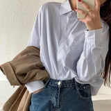 New Spring And Autumn Korean Version Of The Loose Salt Long-Sleeved Striped Shirt Women Wear Retro Hong Kong-Style