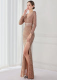Winter Elegant Deep V Neck Long Sleeve Slit Cocktail Eevening