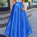Fashion Women Maxi Long Skirts Summer High Waist Solid A-line Skirt Casual Holiday Party Vestidos Femme Jupe Faldas
