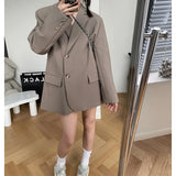 Breasted Shoulder Pad Flap Pocket Front Plus Blazer Pink Green Gray Autumn Casual Oversize Women