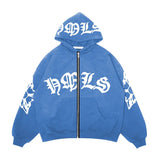 Gothic Letter Graphic Zip Up Hoodie-Outfit