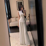 Waistcoat Loaf Side Dress With Wide Leg Pants Fashionable Suit Woman 2025