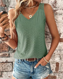 New Summer Back Hollow Out Lace Lace Solid Color V-Neck Vest Top Women-Outfit