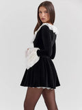 Black Long Sleeve Lace Flare Mini Dress-Outfit