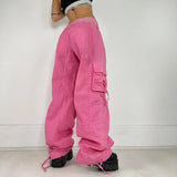 Overalls Summer New Dopamine Pink Thread Spliced Trousers Women's Loose Casual Woven Trousers-Outfit