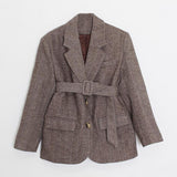 Aachoae Women Autumn Winter Wool Coats With Belt Casual Turn Down Collar Long Sleeve Pocket Outerwear Female Elegant Office