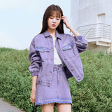 Deeptown Purple Jean Jacket Autumn Korean Fashion Clothing Loose Casual Jacket 2020 Womens Outerwear Solid Coat All-match