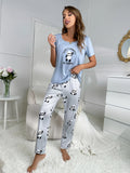 Toloer Women's Home Dress Round Collar Short-Sleeved Trousers Suit Milk Silk Cartoon Spring And Summer New Products-Outfit