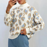 Turtleneck Thick Sweater Women Print Leopard Pullover Women's Sweater Basic Tops Loose Jumper Vintage Sweaters
