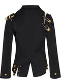 Toloer Pin Decoration Suit Female Autumn 2024 New Fashion Mesh Stitching Long Sleeve Slim Slim Coat-Outfit