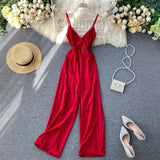 V Neck Vintage Hollow Out Sexy Summer Full Length Jumpsuit Women spaghetti strap Playsuit backless Beach holiday