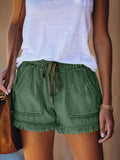 Tighten The Waist Tassel Denim Shorts Woman-Outfit