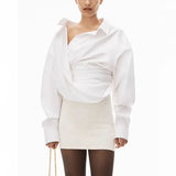 Toloer 2024 New Niche Design Irregular Cross Off-Shoulder Design Sense Long-Sleeved Shirt Women's Simple Top-Outfit