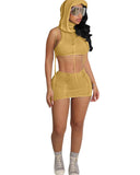 Toloer New Women's Wear Casual Sleeveless Hooded Beach Short Dress Suit-Outfit
