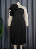 Fashion Three-Dimensional Flower Dress Sexy Shoulder Slanted Hundredfolded