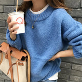 Aachoae Sweater Women 2021 Autumn Winter Solid O Neck Pullover Sweaters Korean Style Knitted Long Sleeve Jumpers Casual