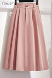 Fashion 2023 Summer Skirts Women Korean Style High Waist Mid Calf Elegant Button Long Maxi Skirts Female School