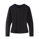 Double-Sided Cloth Body Round-Neck Long-Sleeved Head-Dressed Tight High-Waisted Straight Trousers Casual Suit