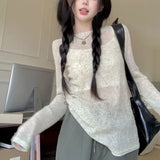 Women Y2K Long Sleeve Tops Casual Solid Color Loose Pullover Sun Protection Streetwear Aesthetic Transparent T-Shirts-Outfit