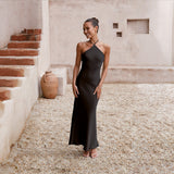 Spring And Summer New Sexy Solid Color Bodyless Sleeveless Back Temperament Dress