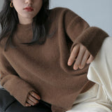 Basic O Neck Cashmere Sweater Women 2021 New Oversized Rose Red Knitted Pullovers Female Casual Thick Warm