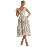 Summer New Temperament V-Neck Collar Waistless Sleeveless Dress Crumumped Holiday Dress Long