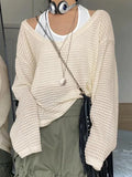 Cutout V Neck Loose Long Sleeve Knit-Outfit