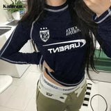 Korean Fashion Jersey T-shirt Kpop Chic Designer Clothes 90s Vintage Streetwear Grunge Letter Print Top American