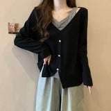 Toloer Size Fat Mm Cover Belly Autumn Women's T-Shirt Inside The Design Feeling False Two Long Sleeve Bottom Shirt Cover Flesh Show Thin Top-Outfit