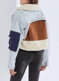 Winter Denim Patch Turndown Collar Long Sleeve Fleece