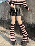 Toloer Pink Stripe Hole Hollow Out Breathable Pile Pile Socks Set Jk Hot Girl Spring And Autumn Winter Wide Leg Knitting In Tube Socks Set-Outfit