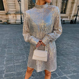 Evening Dress Gold Slimming Tie With Long Sleeves Of The Bare Back