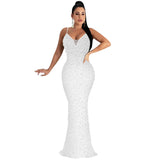 Fashion Women's Diamond Nightclub Sexy Sling Sleeveless Long Skirt Dress-Outfit