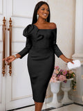 One-Shoulder Sexy Three-Dimensional Floral Dress Dress Elegant Body-Supling Party Dress