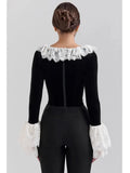 Long Sleeve Lace Flare Trim Corset Top-Outfit