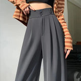 Toloer Pants Female Autumn 2024 New High Waist Pendant Straight Pear Shaped Pants Narrow Version Of The Floor Wide Leg Pants-Outfit