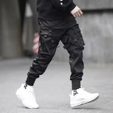 Fashion Brand Overalls Men's Personality Ribbons And Feet Korean Version Of The Trend Loose Street Hip-Hop Harlan Pants-Outfit