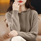 Toloer Early Autumn Hoodie Sweater Female Korean Version Loose Show Thin Knit Hoodie Lazy Retro Knit Hoodie Tide-Outfit