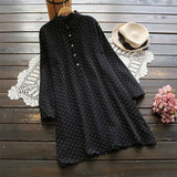 2021 Autumn Polka Dot Long Shirt Vestido Vintage Women Blouse Casual Lapel Neck Long Sleeve Loose Cotton Linen Top