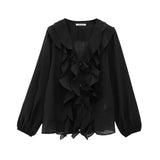 2025 Spring And Summer New Women's Fashion Casual Loose Laminated V-Neck Decorated