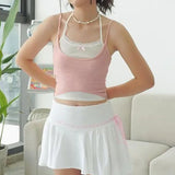Sweet Holiday Two Pieces Of Lace Suspenders Summer Sexy Short Style Navel Vest Girl-Outfit